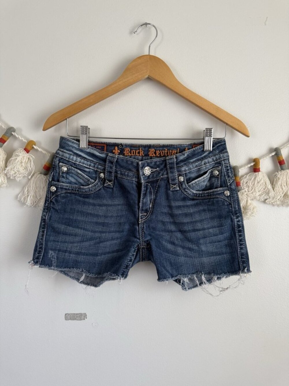 Rock Revival Johanna Boot Reconstructed Shorts Low Rise Y2K Western Embroidered